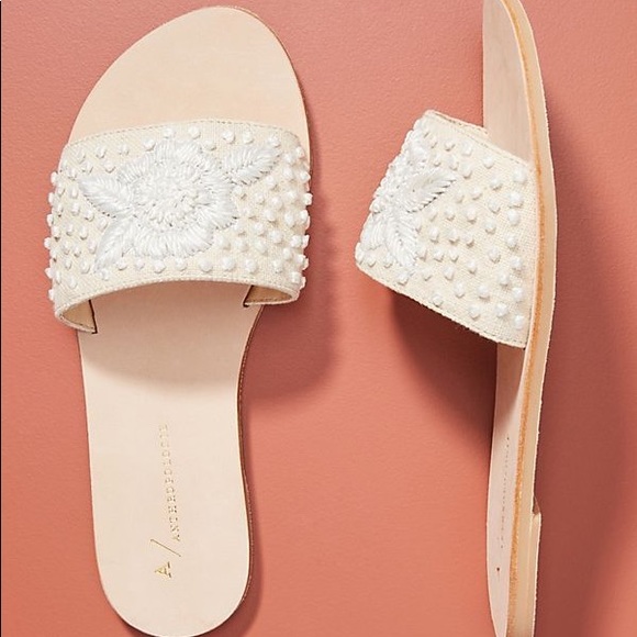 Anthropologie | Shoes | Anthropologie White Slide Sandals | Poshmark